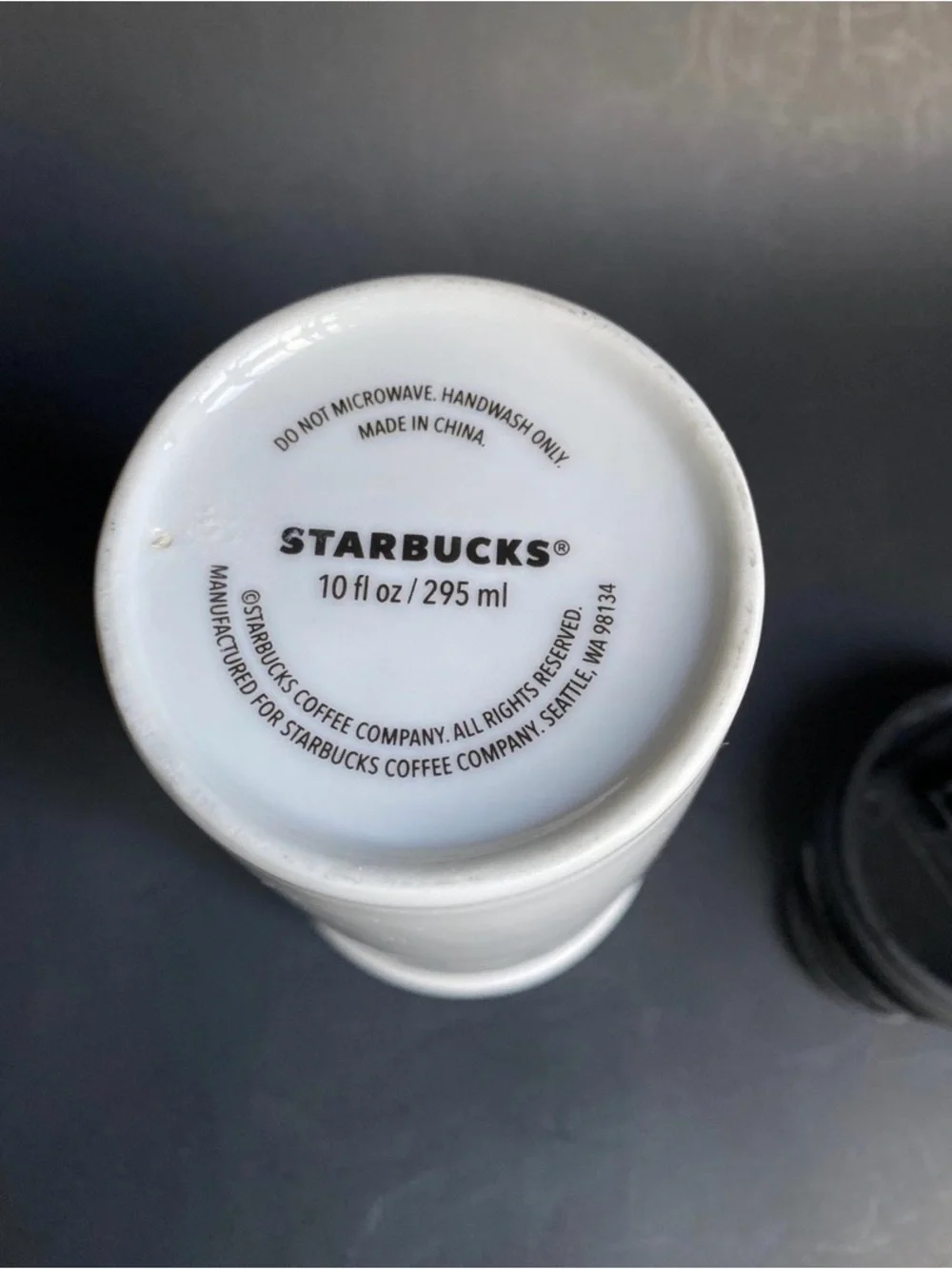 Starbucks White 10oz Ceramic Cup with Green Logo and Black Lid